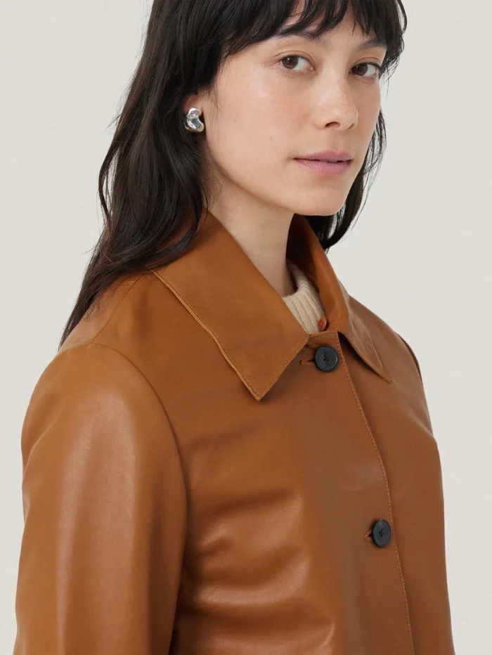 Jigsaw Leather Cropped Jacket Ginger Women Leather