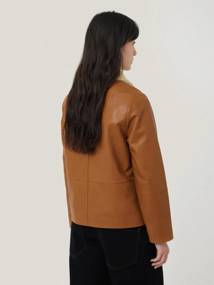 Jigsaw Leather Cropped Jacket Ginger Women Leather