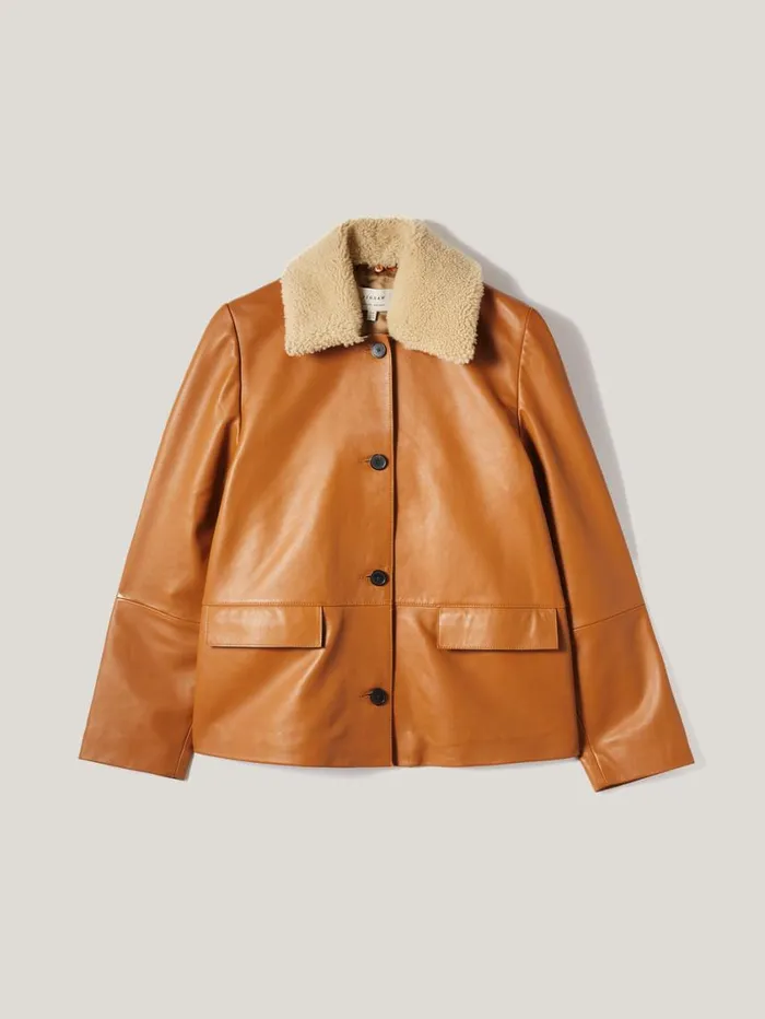 Jigsaw Leather Cropped Jacket Ginger Women Leather