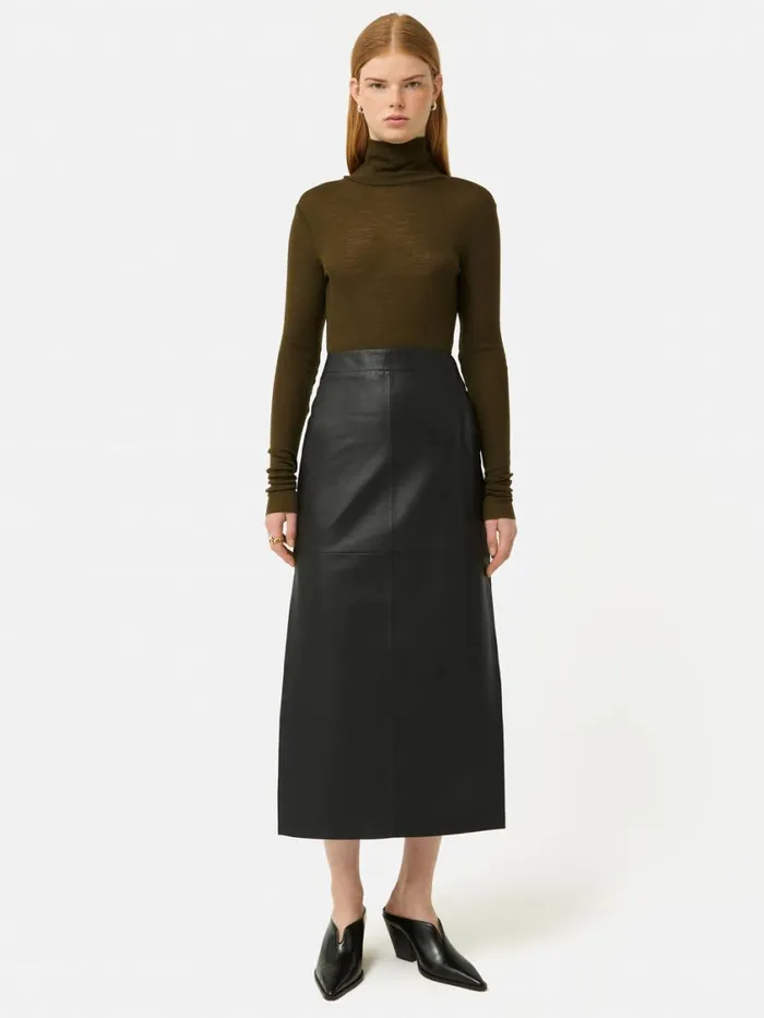 Jigsaw Leather Maxi Skirt Black Women Skirts