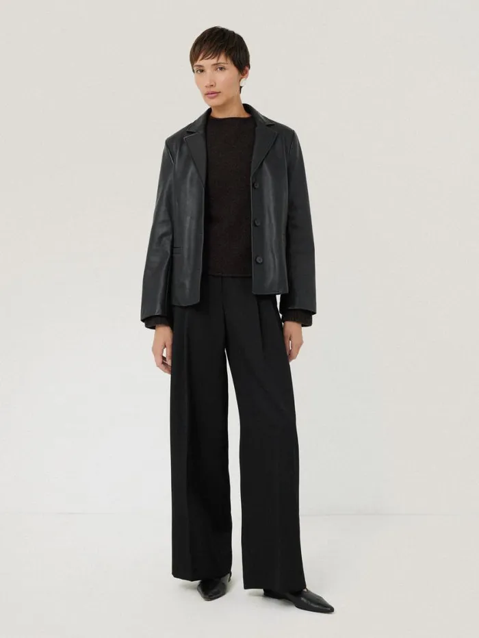 Jigsaw Leather Tailored Blazer Black Women Leather