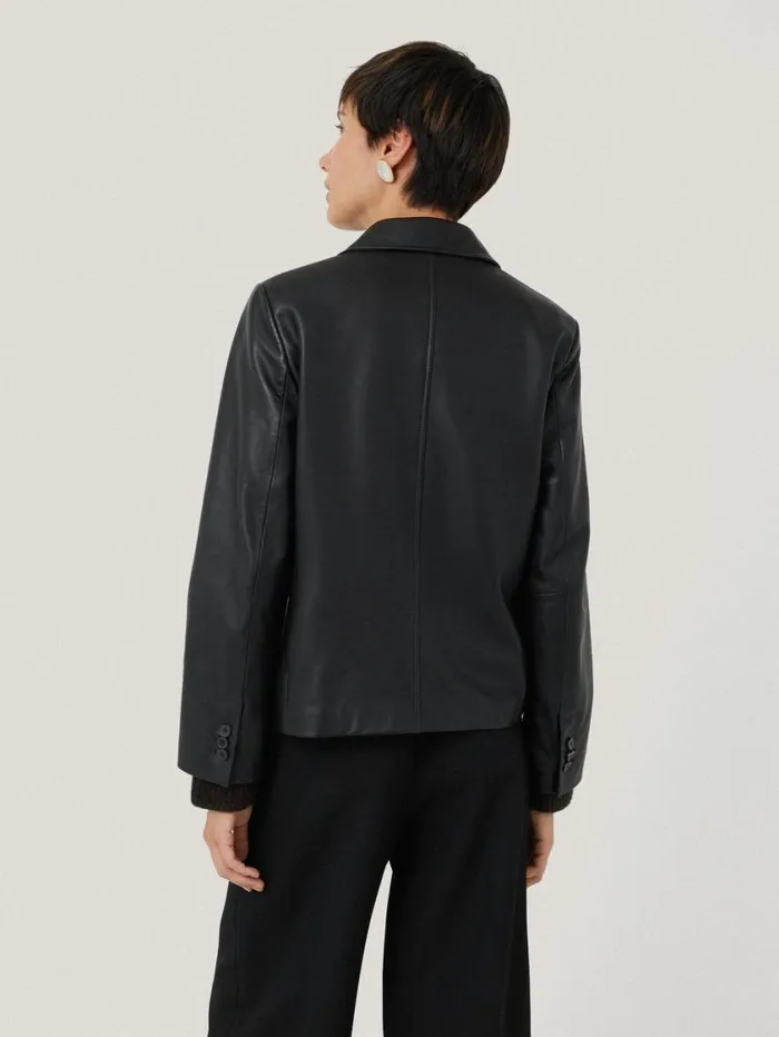 Jigsaw Leather Tailored Blazer Black Women Leather