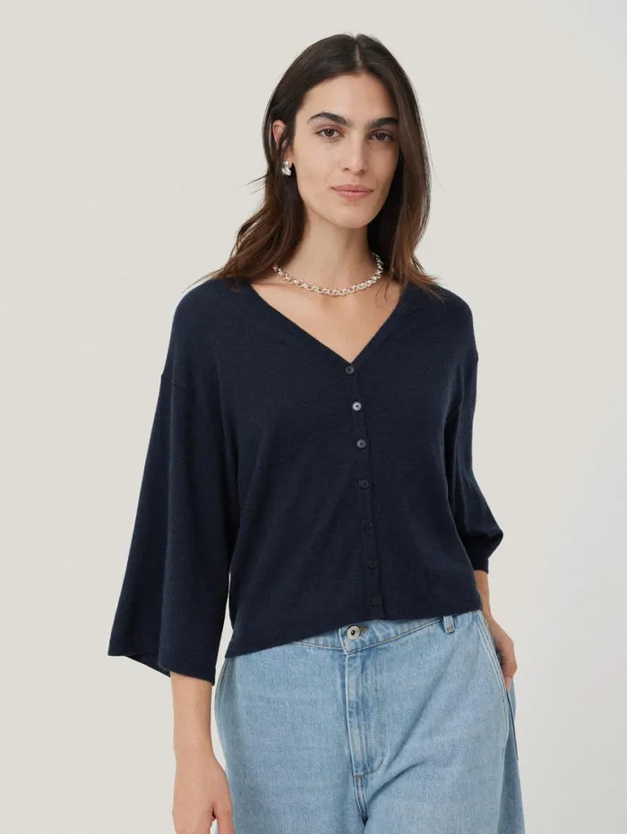 Jigsaw Lightweight V Neck Cardigan Navy Women Knitwear and Cashmere