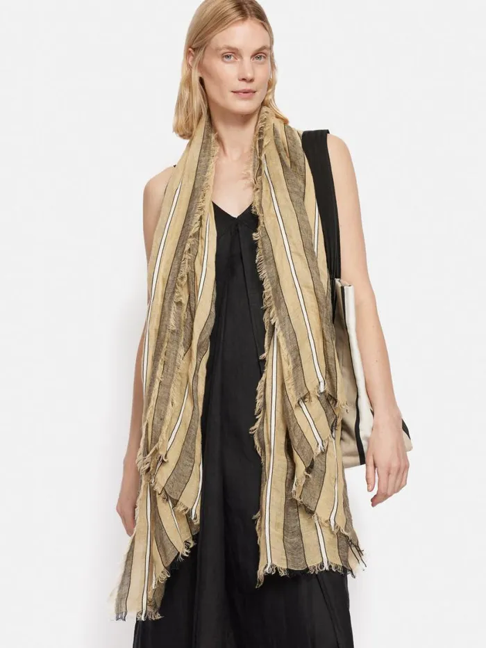 Jigsaw Linen Mix Stripe Woven Scarf Natural Women Ponchos and Scarves