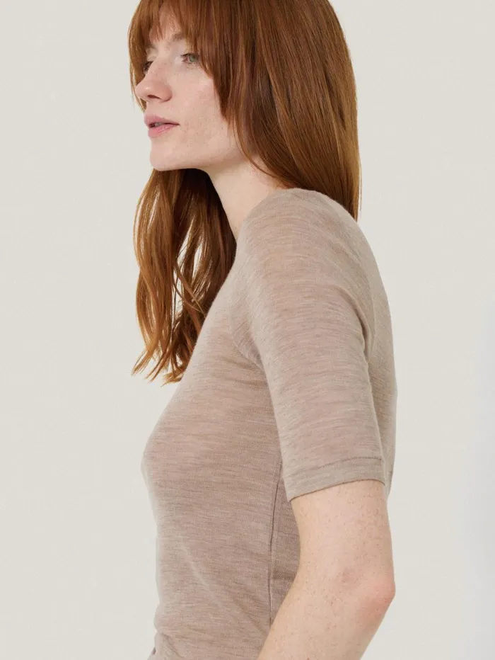 Jigsaw Merino Half Sleeve Tshirt Stone Women Knitwear and Cashmere