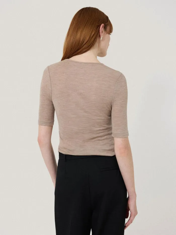 Jigsaw Merino Half Sleeve Tshirt Stone Women Knitwear and Cashmere