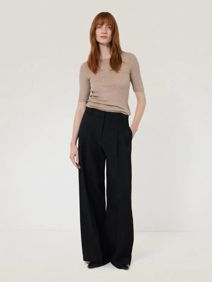 Jigsaw Merino Half Sleeve Tshirt Stone Women Shirts and Tops
