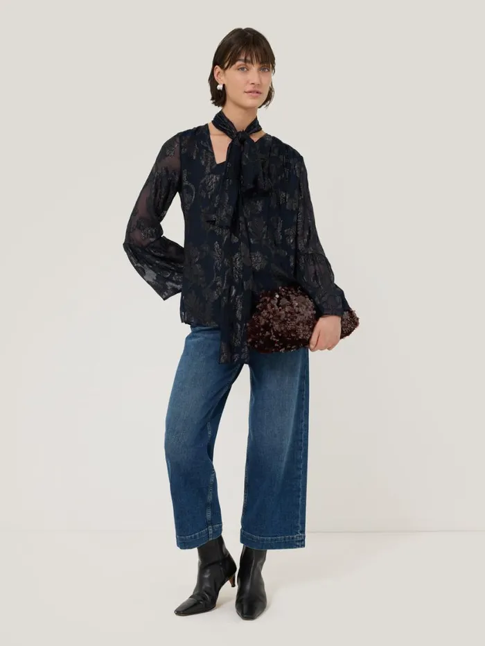 Jigsaw Metallic Jacquard Top Navy Women Coords