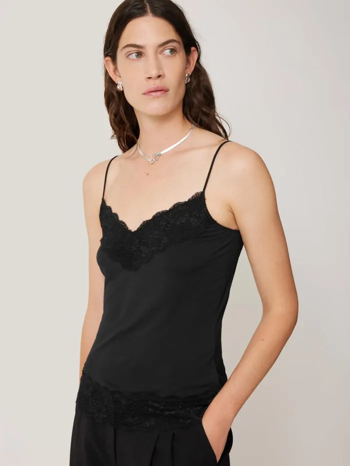 Jigsaw Modal Lace Vest Black Women Pyjamas and Loungewear