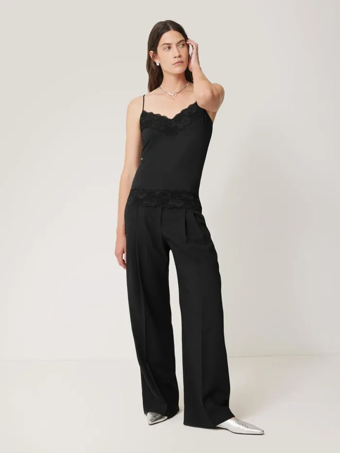 Jigsaw Modal Lace Vest Black Women Pyjamas and Loungewear