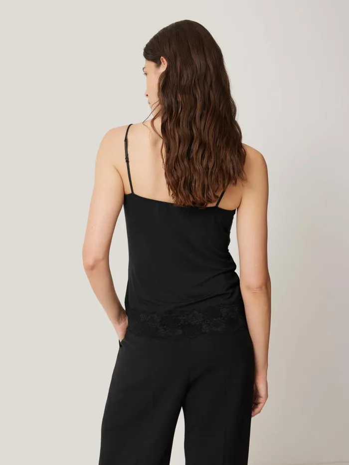 Jigsaw Modal Lace Vest Black Women Pyjamas and Loungewear