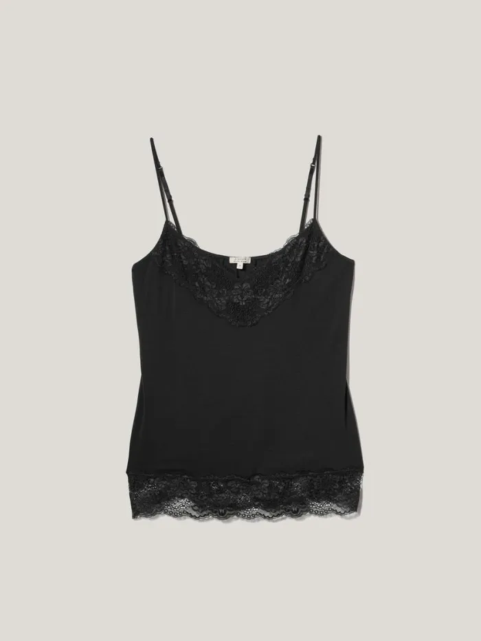 Jigsaw Modal Lace Vest Black Women Pyjamas and Loungewear
