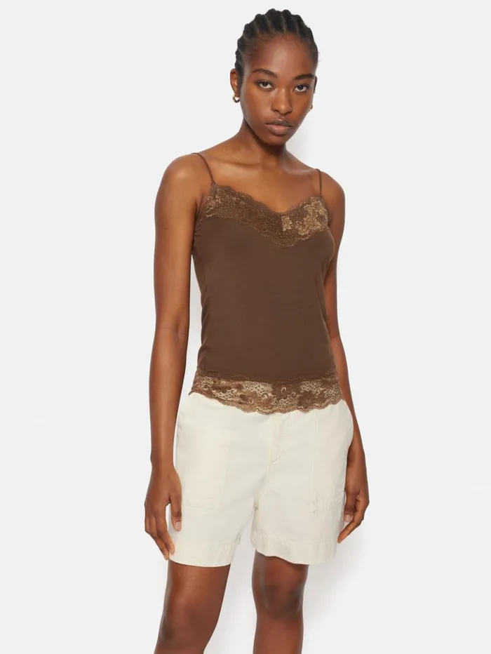 Jigsaw Modal Lace Vest Ganache Women Shirts and Tops