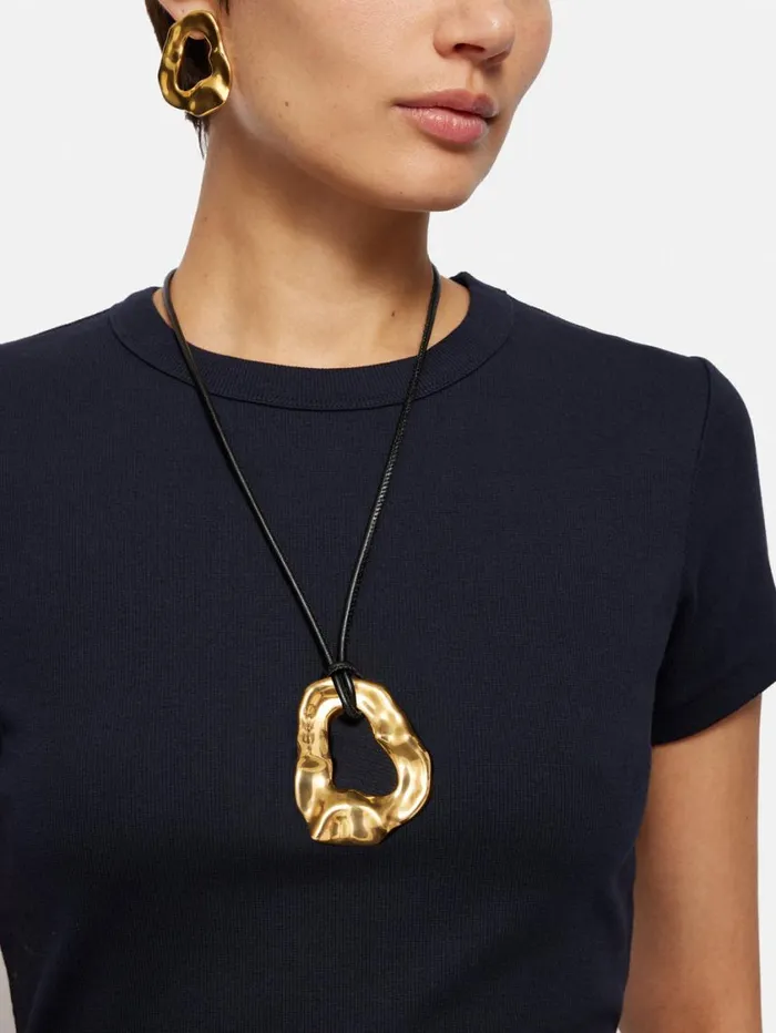 Jigsaw Molten Loop Leather Necklace Gold Women Jewellery