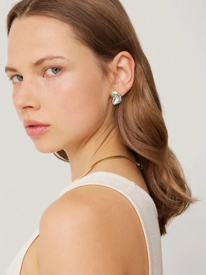 Jigsaw Molten Stud Earring Silver Women Jewellery