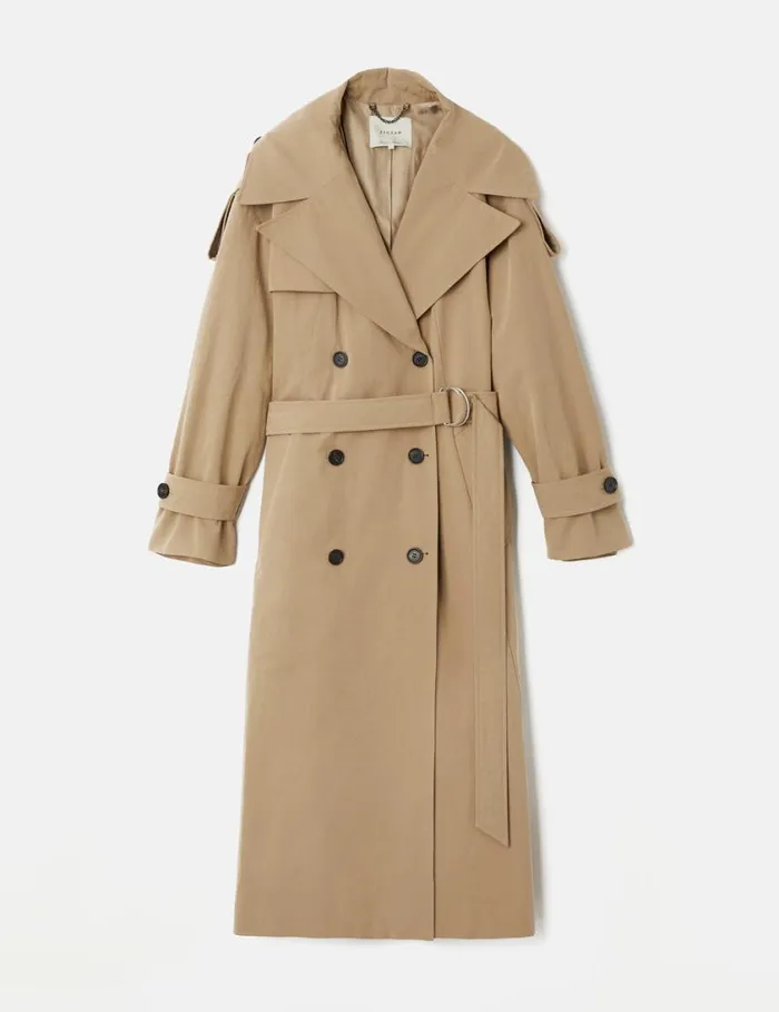 Jigsaw Nelson Cotton Trench Coat Stone Women Coats and Jackets