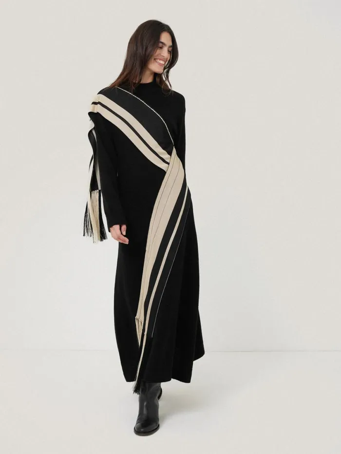 Jigsaw Opera Scarf Knitted Dress Black Women Knitwear and Cashmere