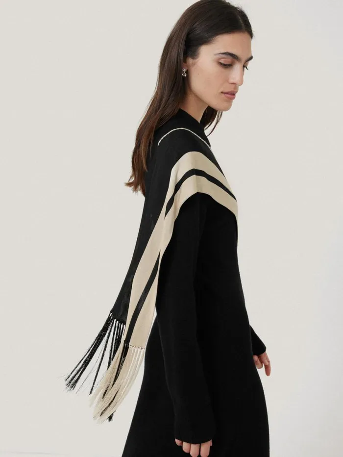 Jigsaw Opera Scarf Knitted Dress Black Women Knitwear and Cashmere