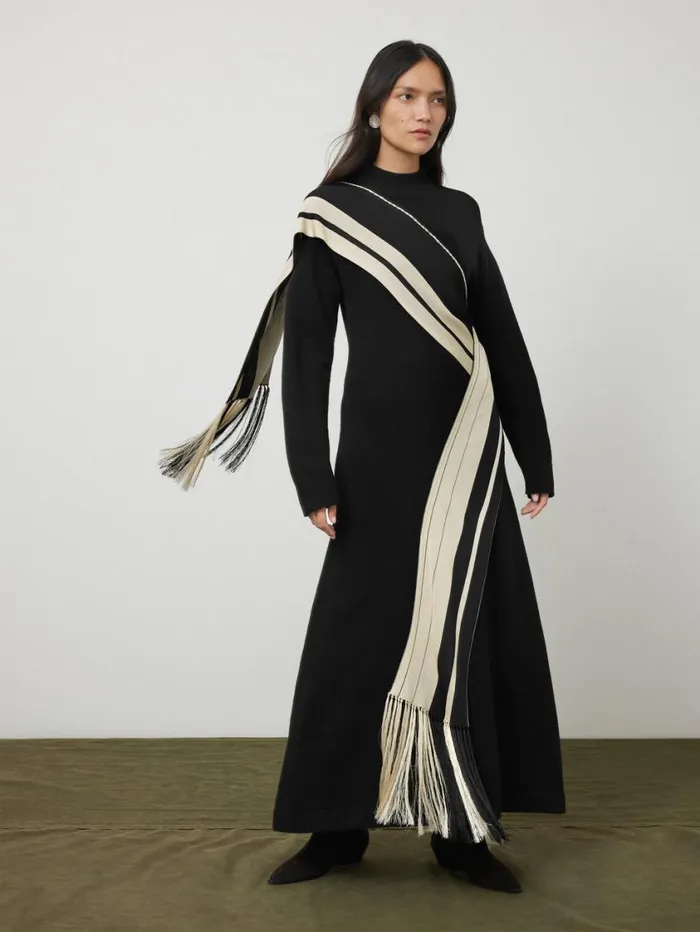 Jigsaw Opera Scarf Knitted Dress Black Women Knitwear and Cashmere