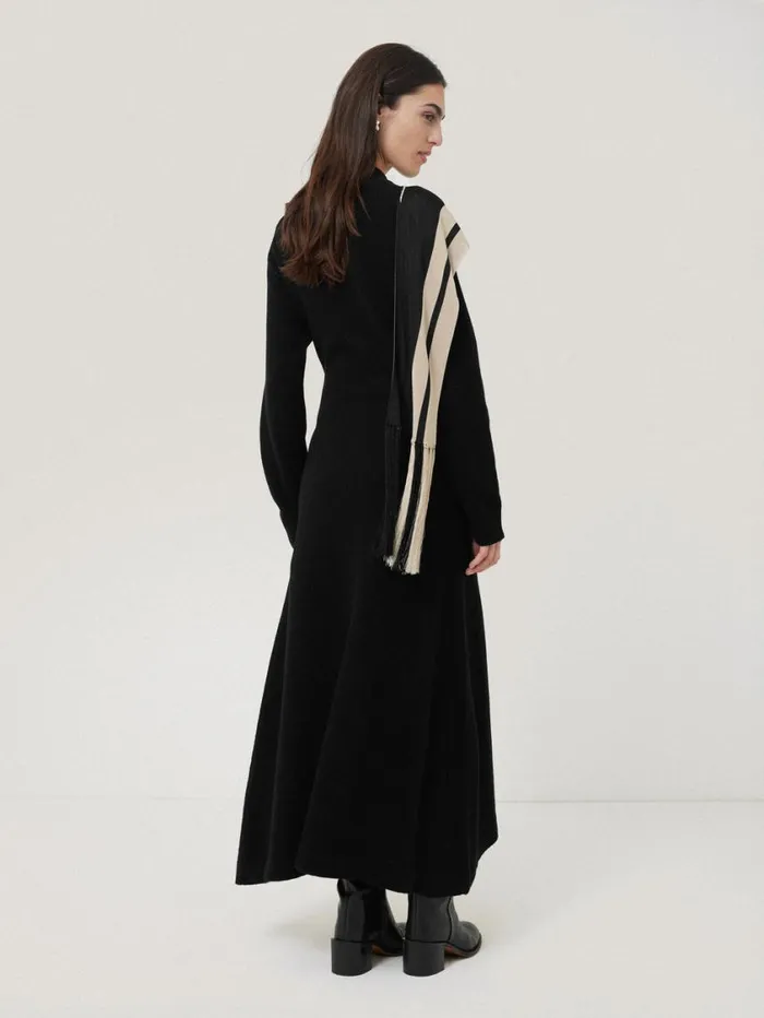 Jigsaw Opera Scarf Knitted Dress Black Women Knitwear and Cashmere