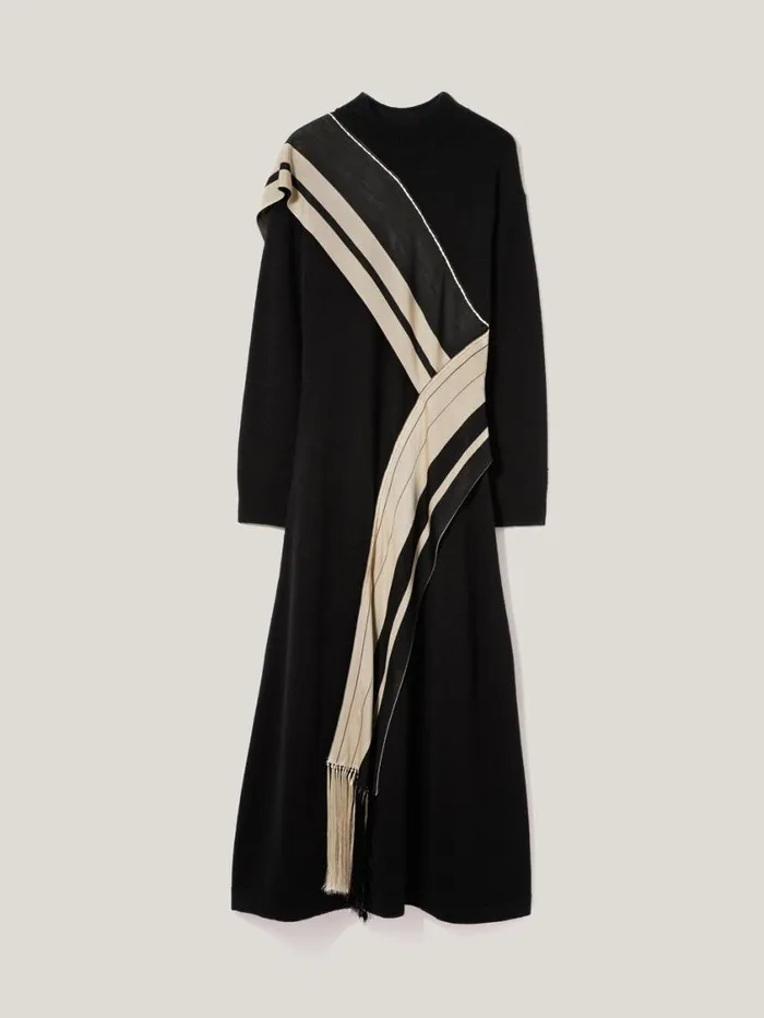 Jigsaw Opera Scarf Knitted Dress Black Women Knitwear and Cashmere