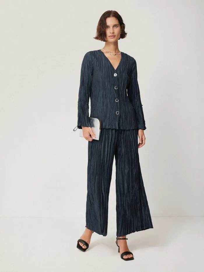 Jigsaw Plisse Trouser Navy Women Coords
