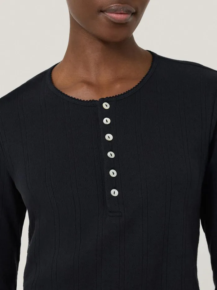 Jigsaw Pointelle Pyjama Henley Top Navy Women Pyjamas and Loungewear