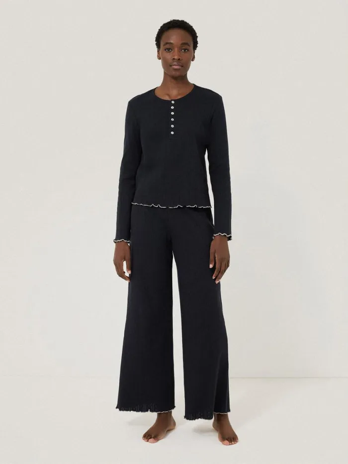 Jigsaw Pointelle Pyjama Henley Top Navy Women Pyjamas and Loungewear