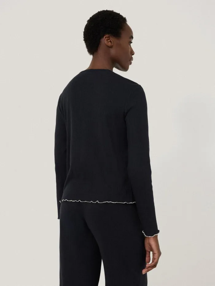 Jigsaw Pointelle Pyjama Henley Top Navy Women Pyjamas and Loungewear