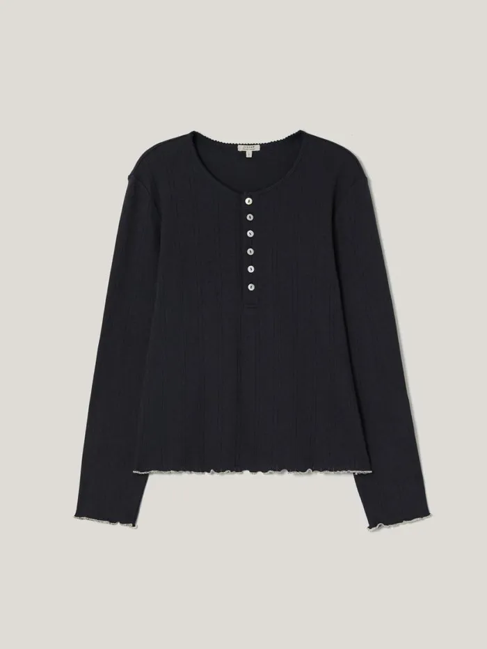 Jigsaw Pointelle Pyjama Henley Top Navy Women Pyjamas and Loungewear