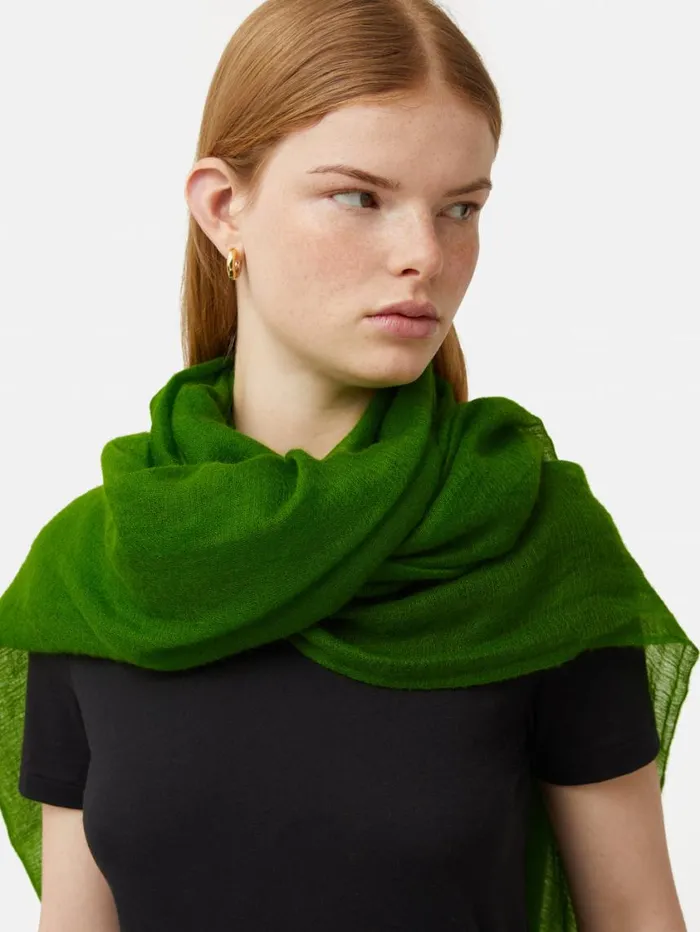 Jigsaw Pure Cashmere Gauze Scarf Green Women Ponchos and Scarves