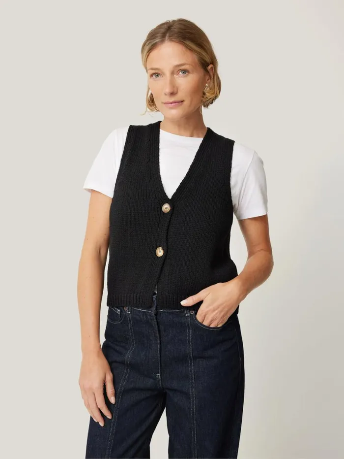 Jigsaw Pure Cotton Knitted Waistcoat Black Women Knitwear and Cashmere