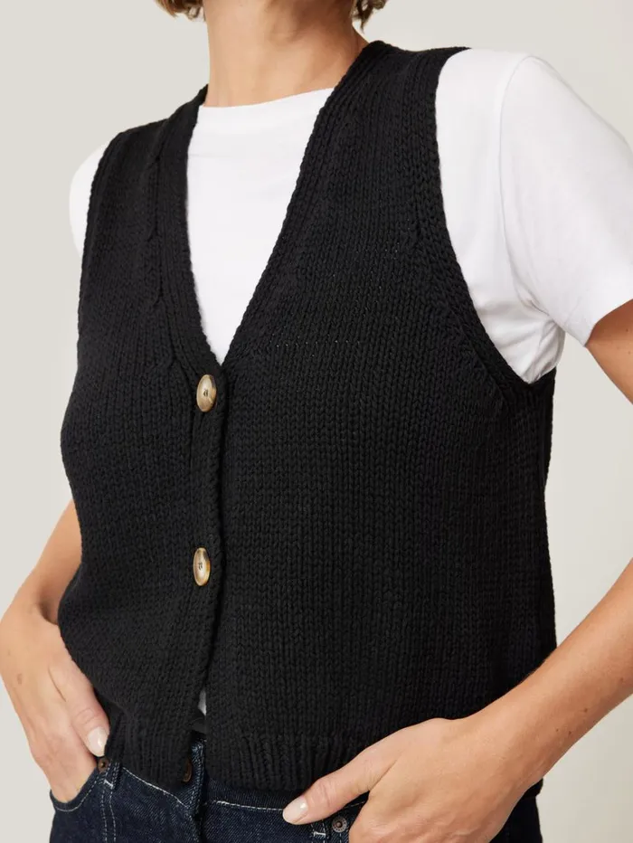 Jigsaw Pure Cotton Knitted Waistcoat Black Women Knitwear and Cashmere