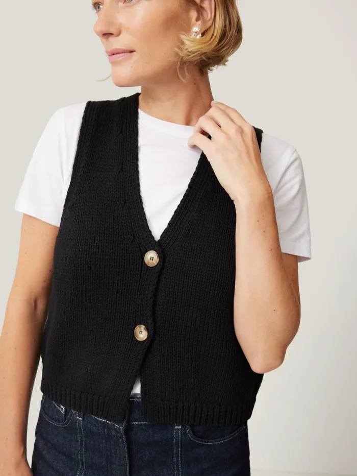Jigsaw Pure Cotton Knitted Waistcoat Black Women Knitwear and Cashmere