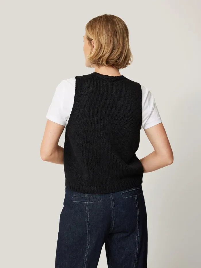 Jigsaw Pure Cotton Knitted Waistcoat Black Women Knitwear and Cashmere