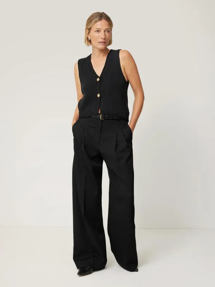 Jigsaw Pure Cotton Knitted Waistcoat Black Women Knitwear and Cashmere