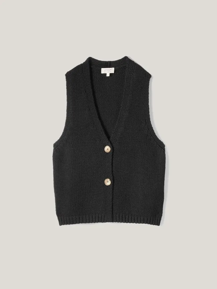 Jigsaw Pure Cotton Knitted Waistcoat Black Women Knitwear and Cashmere