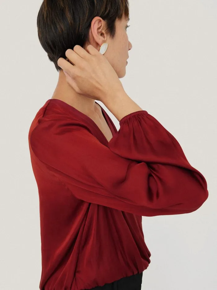 Jigsaw Recycled Satin Drape Wrap Top Red Women Shirts and Tops