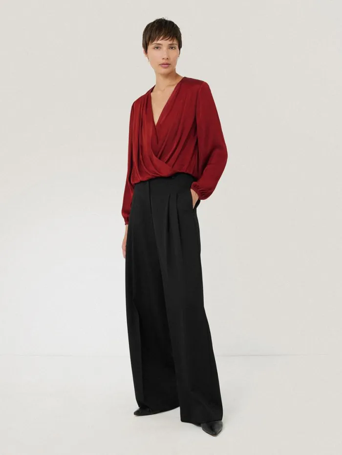 Jigsaw Recycled Satin Drape Wrap Top Red Women Shirts and Tops