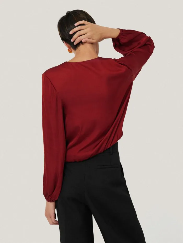 Jigsaw Recycled Satin Drape Wrap Top Red Women Shirts and Tops