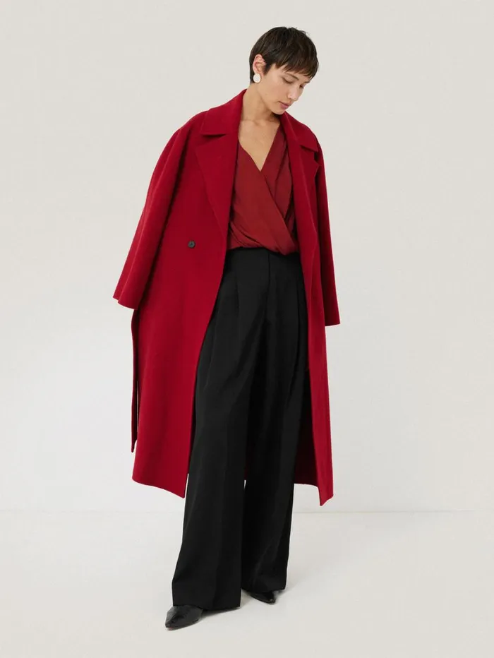 Jigsaw Recycled Satin Drape Wrap Top Red Women Shirts and Tops