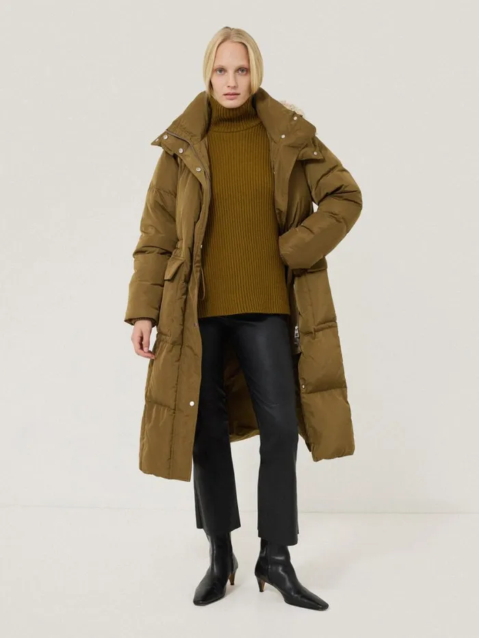 Jigsaw Relaxed Longline Puffer Coat Stone Women Coats and Jackets