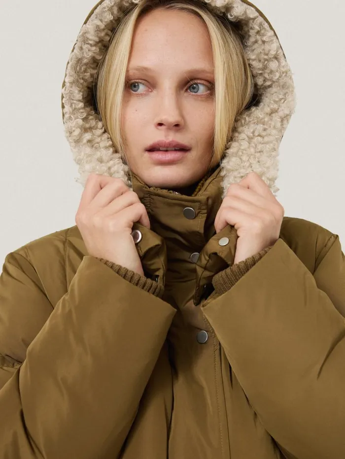 Jigsaw Relaxed Longline Puffer Coat Stone Women Coats and Jackets