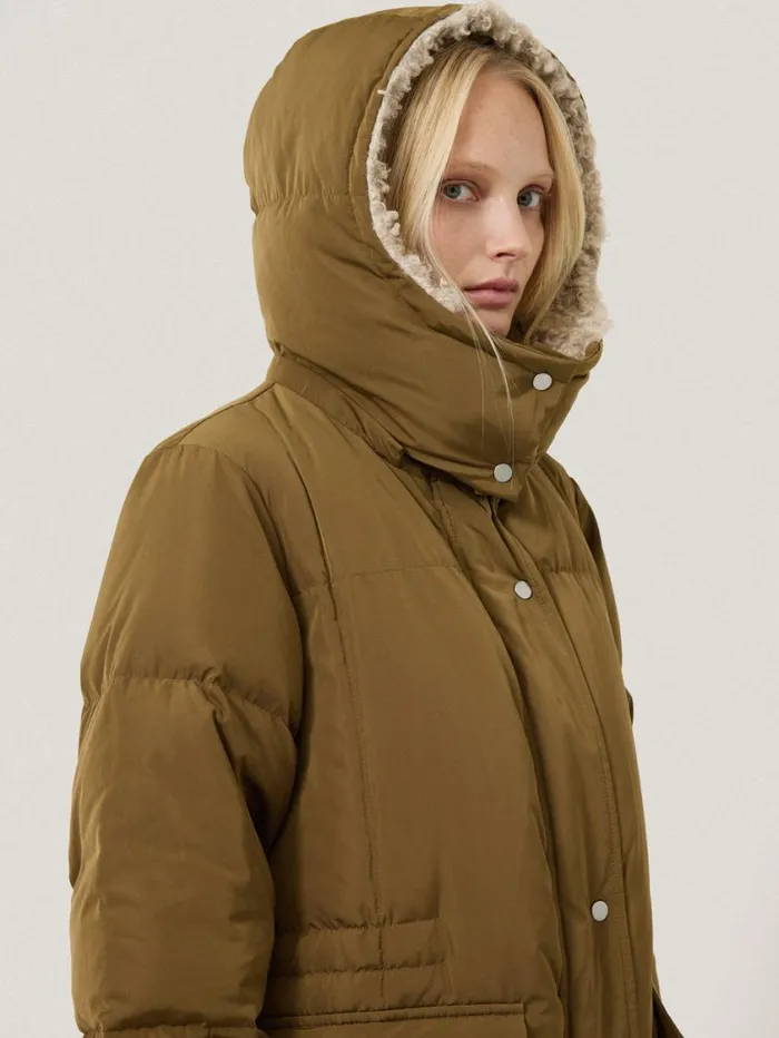 Jigsaw Relaxed Longline Puffer Coat Stone Women Coats and Jackets