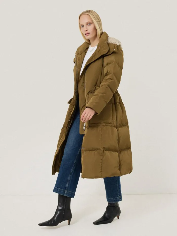 Jigsaw Relaxed Longline Puffer Coat Stone Women Coats and Jackets