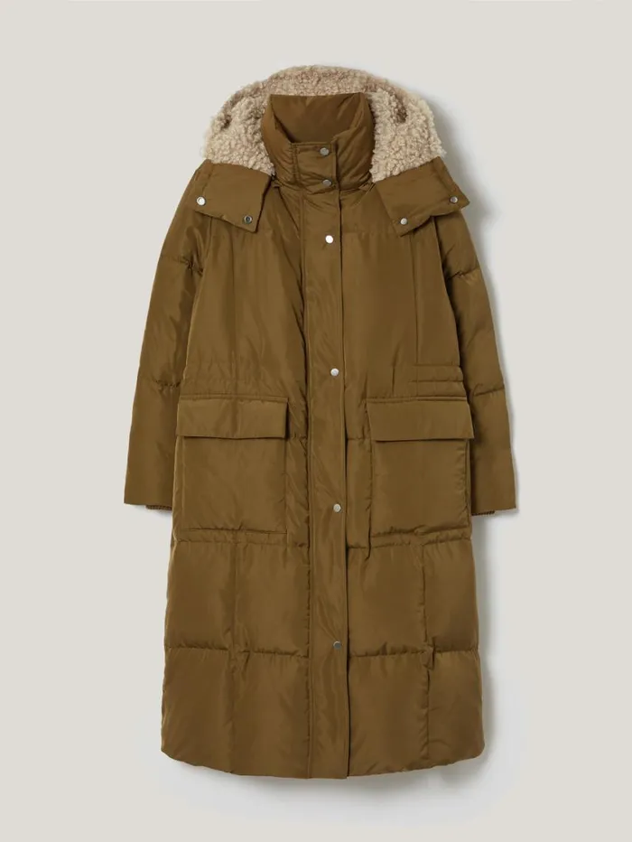 Jigsaw Relaxed Longline Puffer Coat Stone Women Coats and Jackets