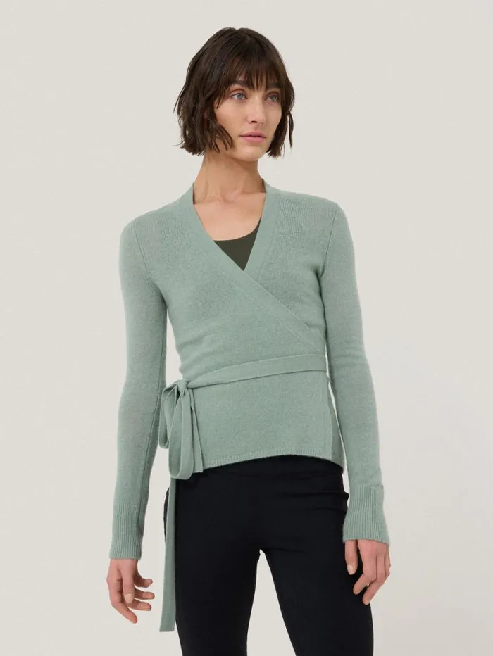 Jigsaw Ribbed Wrap Cardigan Green Women Knitwear and Cashmere