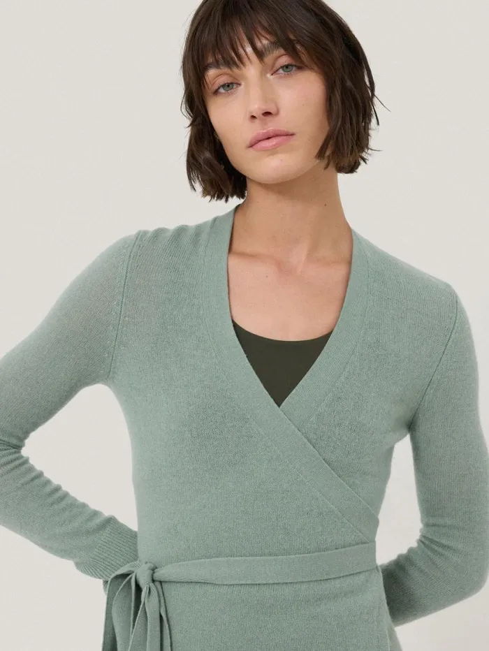 Jigsaw Ribbed Wrap Cardigan Green Women Knitwear and Cashmere