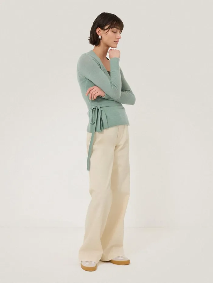 Jigsaw Ribbed Wrap Cardigan Green Women Knitwear and Cashmere