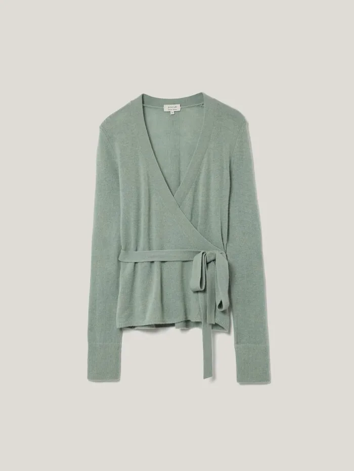 Jigsaw Ribbed Wrap Cardigan Green Women Knitwear and Cashmere